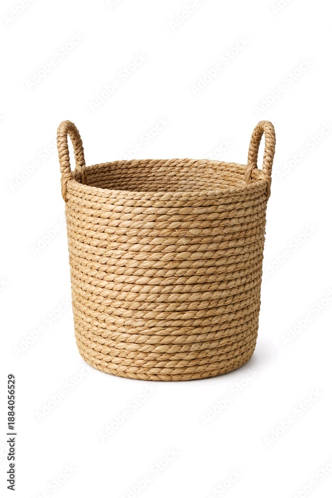 Obraz premium Handwoven Seagrass Storage Basket with Handles Isolated on White