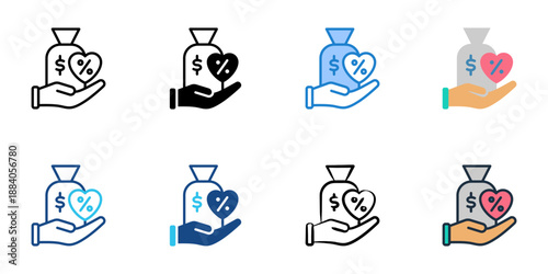 Commission icons set multiple style collection. Editable stroke 
