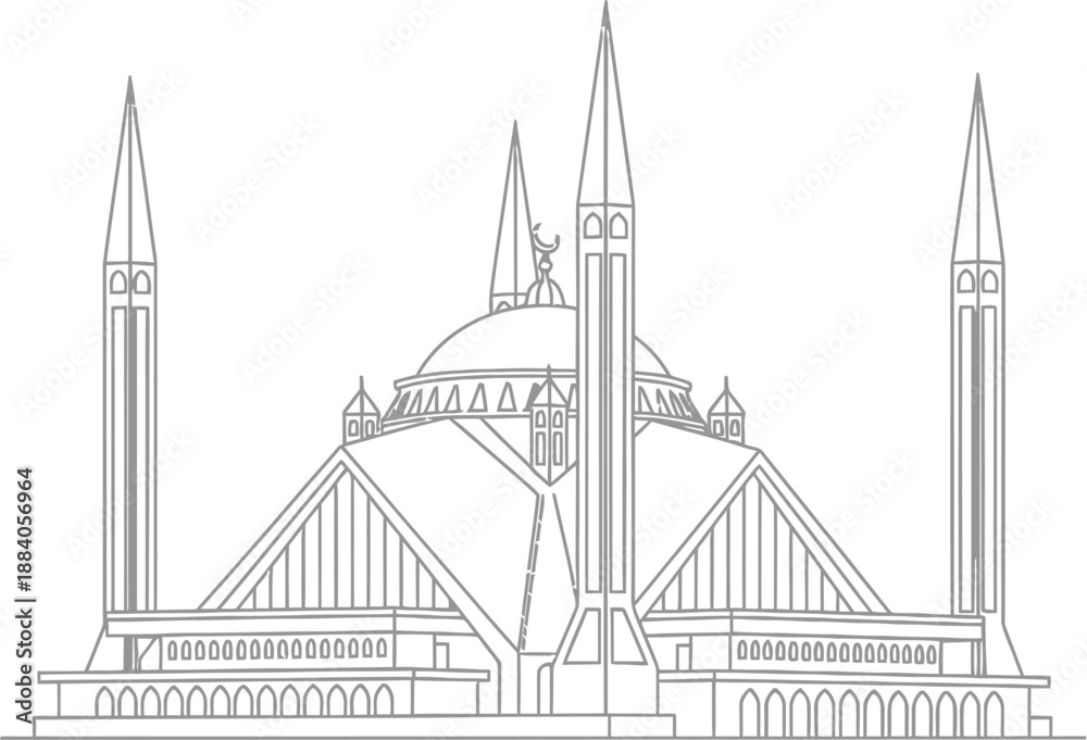 Fototapeta premium Mosque with minarets and dome, symbolizing Islamic architecture, faith, and community, representing a place of worship and spiritual significance, with intricate design and cultural importance.