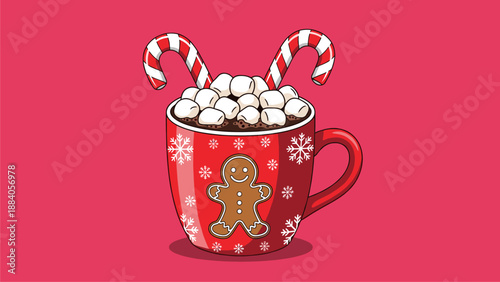 Festive Hot Chocolate Mug with Candy Canes and Marshmallows