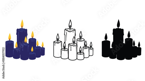 An illustration of multiple lit candles in different colors and styles