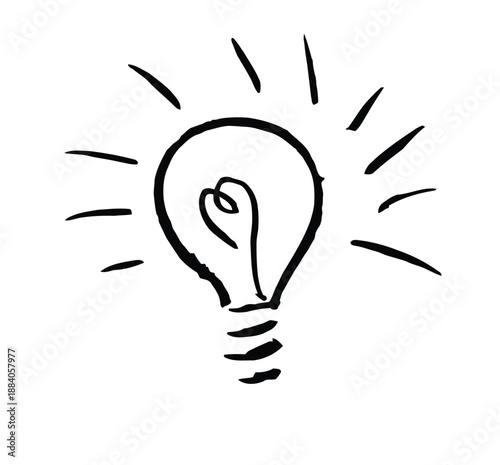 Simple black line drawing of a lightbulb emitting rays, symbolizing an idea or creativity. The image is minimalistic and conveys a bright, optimistic tone.