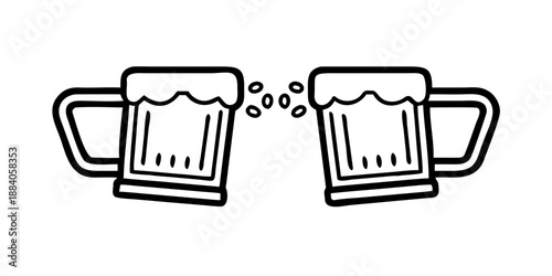 Clinking Beer Mugs Outline Icon Oktoberfest Toast