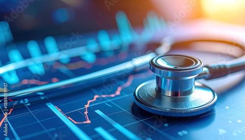 Stethoscope on Financial Chart - Healthcare Investment and Economic Analysis.