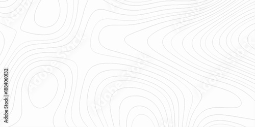 Abstract topo contour map on white background, topographic contour lines map seamless pattern, topographic map, geographic mountain relief diagram line wave carve pattern.