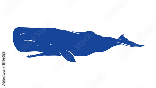 Blue Sperm Whale Silhouette on White Background