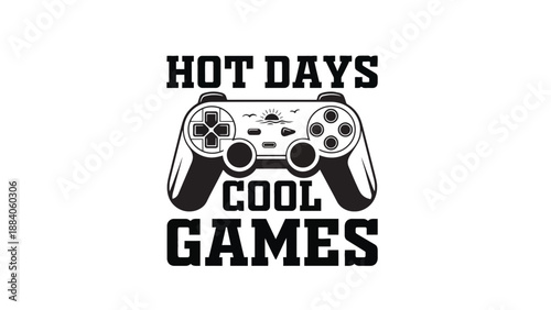 A graphic design of a video game controller with cool text