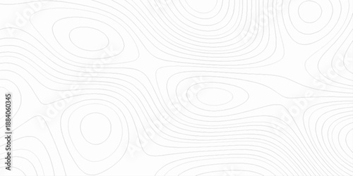 Abstract topo contour map on white background, topographic contour lines map seamless pattern, topographic map, geographic mountain relief diagram line wave carve pattern.