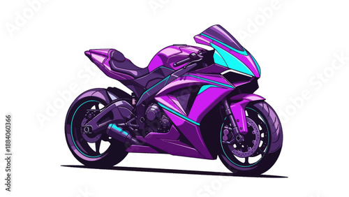 Vibrant Pixel Art Sport Motorcycle in Purple and Teal