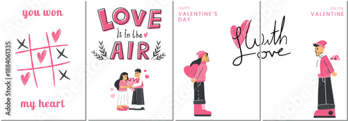 Love cover background valentine's day concept posters set. vector illustration. Hand written lettering decorative brush strokes, Cute retro coquette style for , wedding, and holiday design