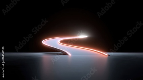 Abstract representation of a glowing winding road with light trails against a dark backdrop, ideal for conceptual and artistic imagery in various projects