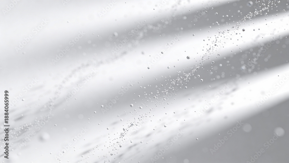 Obraz premium White Abstract Particle Splash Background with Floating Powder and Soft Dust Motion, Clean Minimal Design for Cosmetic, Science and Premium Visual Projects