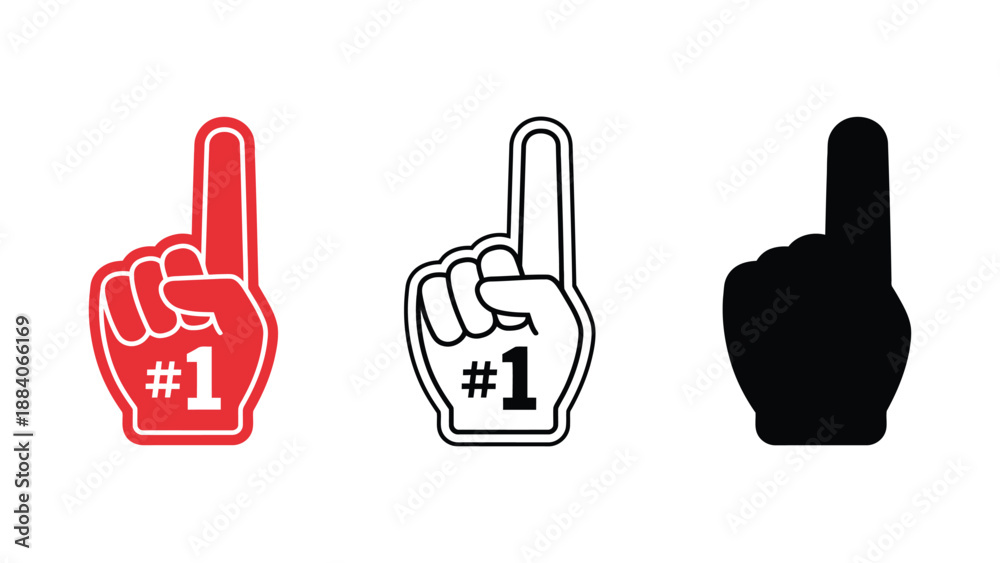 Obraz premium Three foam finger hand symbols in red, black and white colors