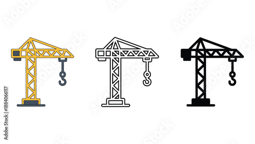 A set of crane icons in different colors and line styles