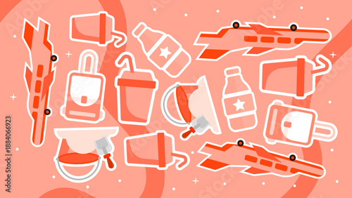 Flat design icons of airplanes suitcases and drinks for summer holiday