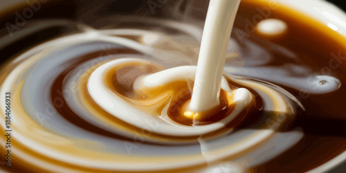 Pouring Milk into Coffee Creating Swirl Design