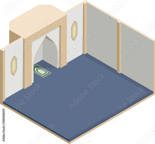 Isometric empty mosque interior