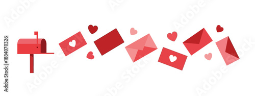 Red mailbox with pink love letter envelopes and hearts floating for Valentine's Day communication concept vector illustration