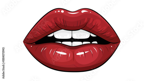 Glossy Red Lips with White Teeth, Open Mouth, Sexy Smile, Fashion Beauty