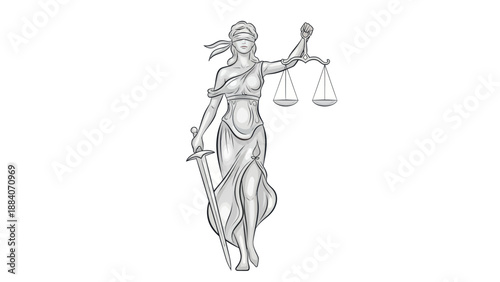 Lady Justice Holding Scales and Sword, Symbol of Law and Justice