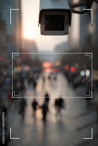 CCTV Surveillance Screen Monitoring Urban Street, Public Safety and City Security Concept