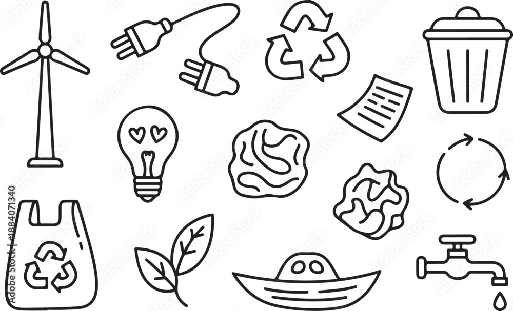 Fototapeta premium Ecology doodle collection for environment protection and sustainable resource use