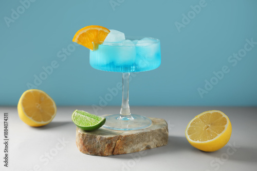 Blue tropical cocktail with...