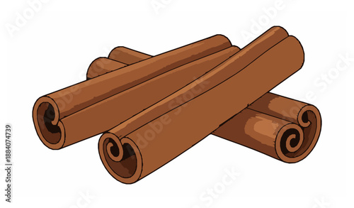 Premium flat vector design of rolled cinnamon sticks aromatic spice botanical illustration