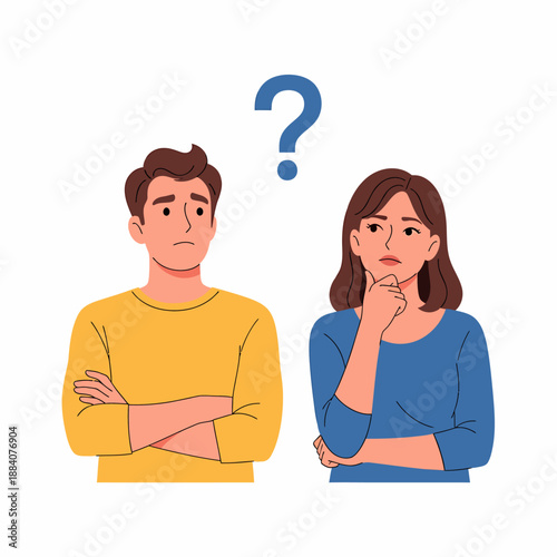 Confused man and woman puzzled questioning.