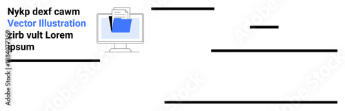 Data organization, digital records, cloud storage, file management, office tools, technology. Computer screen showing folder and document icon. Data organization and digital records concept