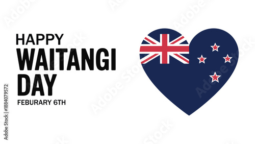 happy waitangi day greeting design with heart shaped new zealand flag, february 6 national holiday celebration illustration, patriotic cultural event banner Free Download happy waitangi day greeting design with heart shaped new zealand flag, february 6 national holiday celebration illustration, patriotic cultural event banner - GFXLoad