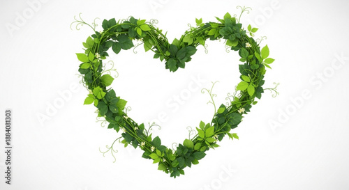 Heart shaped green leafy wreath on white background symbolizing love and nature decorative foliage arrangement