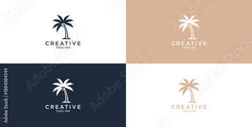 Vector logo design template with palm tree - summer and vacation abstract badge and emblem for vacation rentals, travel services,