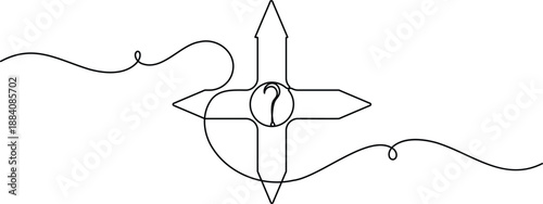 Decision path crossroad icon continuous one line drawing on white background minimalist business goal setting and corporate growth symbol outline vector illustration