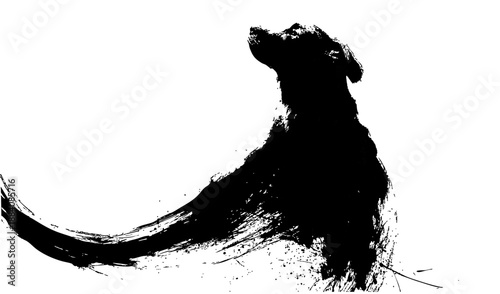 Chinese new year dog zodiac brush painting with dynamic ink strokes on white background