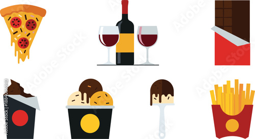 Collection of delicious food and drinks for celebrations vector illustration
