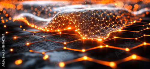  light orange, glowing honeycomb structure of carbon black