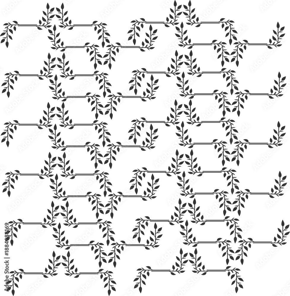 Fototapeta premium Vine and leaf pattern dark gray on transparent background vector seamless