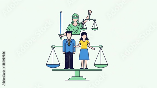 Justice scale with man and woman on either side symbolizing fairness and equality in law