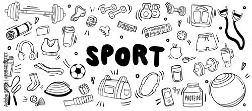 sport fitness doodle illustration – workout training equipment vector set
