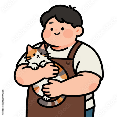 [Vector EPS]A man holding a cute cat showing a friendly interaction