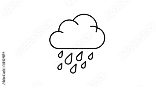Minimalist icon of a single cloud with falling raindrops in a simple hand-drawn style for weather apps and nature-themed graphics.