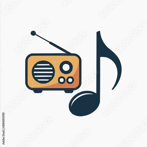 Colorful illustration of a radio and music note for audio and entertainment concept
