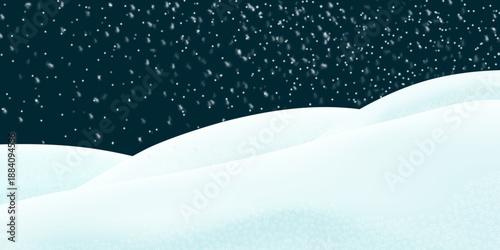 Snowdrifts. Winter realistic landscape. Sparkling fluffy white snowy hills. Realistic 3d vector on transparent background.