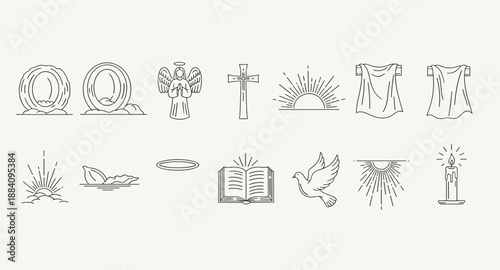 Collection of religious and spiritual symbols in a clean line art style