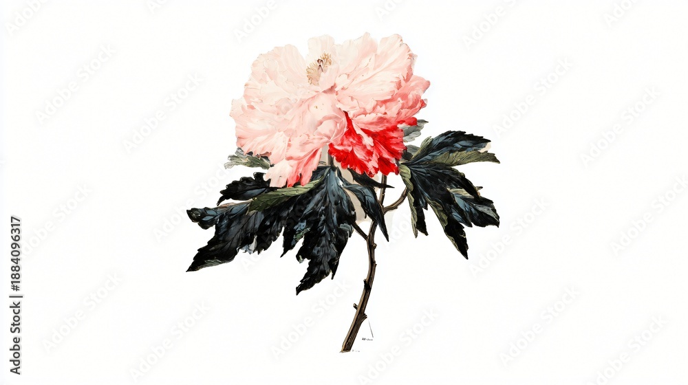 Fototapeta premium Vintage Botanical Illustration of a Blooming Pink Peony