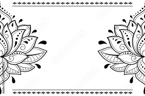 Frame in eastern tradition. Stylized with henna tattoos decorative pattern for decorating covers for book, notebook, casket, magazine, postcard and folder. Flower border in mehndi style.