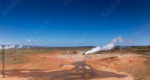 panorama view of the Gunnuhver Hot Springs on the Reykjanes Peninsula