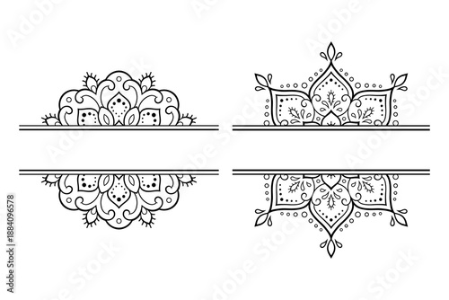 Set of frame in eastern tradition. Stylized with henna tattoos decorative pattern for decorating covers for book, notebook, casket, magazine, postcard and folder. Flower border in mehndi style.