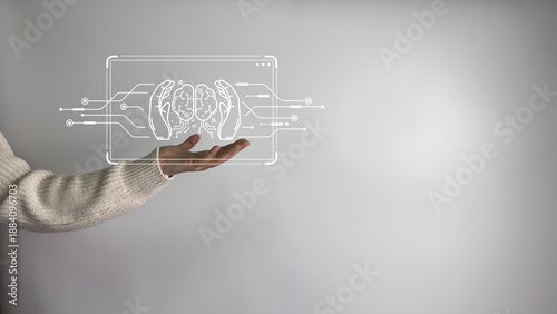 AI technology, Artificial Intelligence, Chatbot Chat and talk with AI, Using laptop for search and find data by command prompt, robot learning machine create or generate picture or article auto